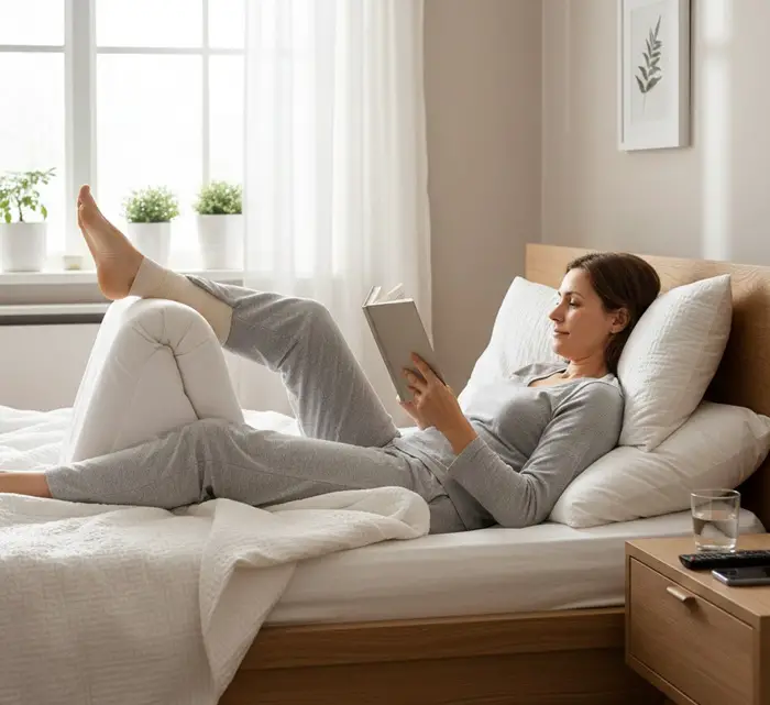 elevate legs to reduce swelling above heart level